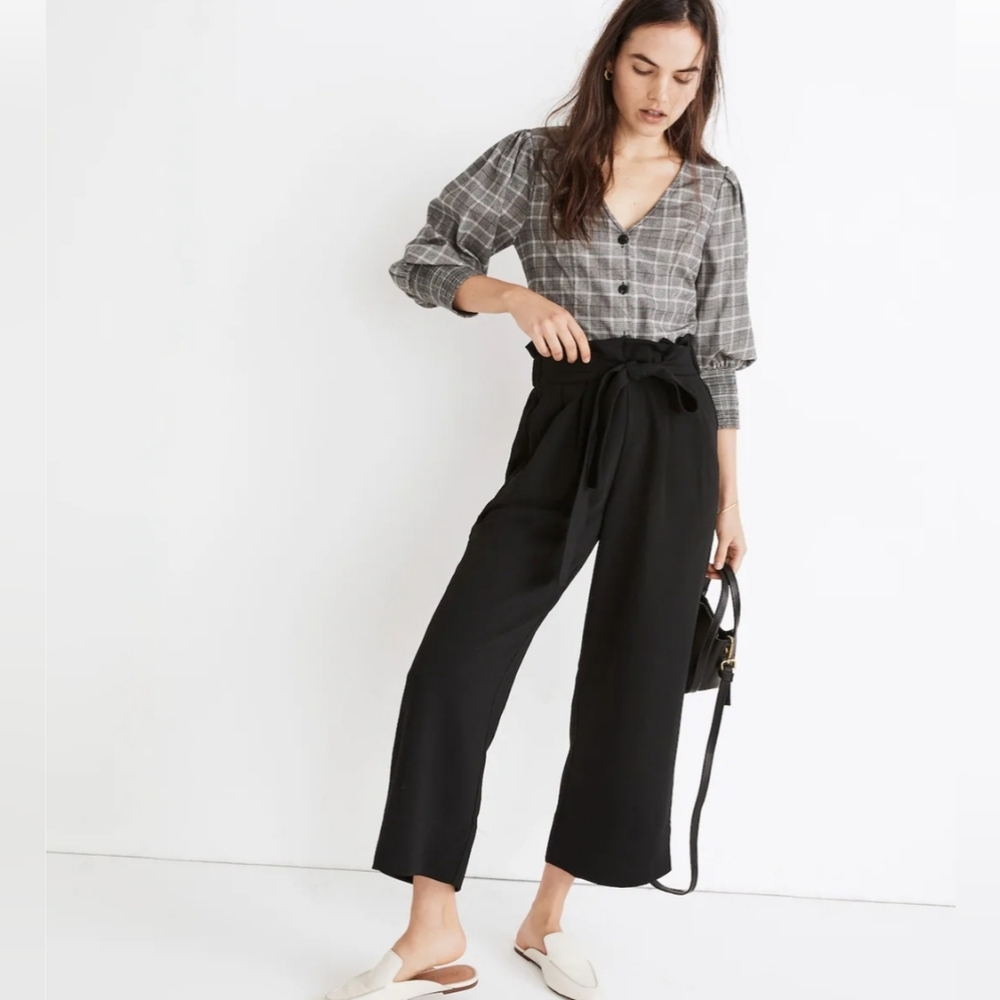 ❤️ LIKE NEW! MADEWELL HIGH RISE TIE WAIST HUSTON PULL-ON CROP PANTS, MEDIUM